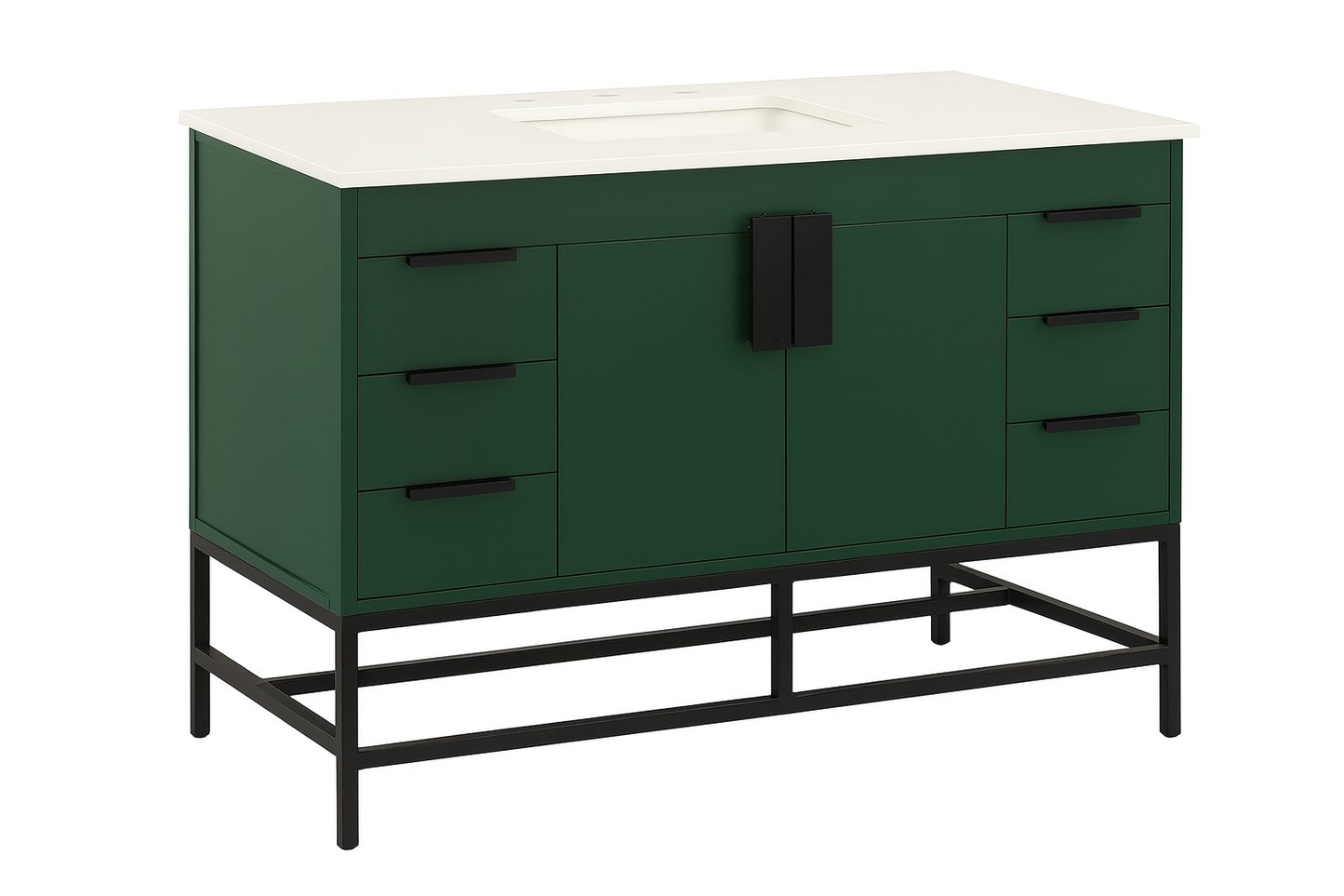 60 in. Single Sink Vanity in Green with White Marble Top