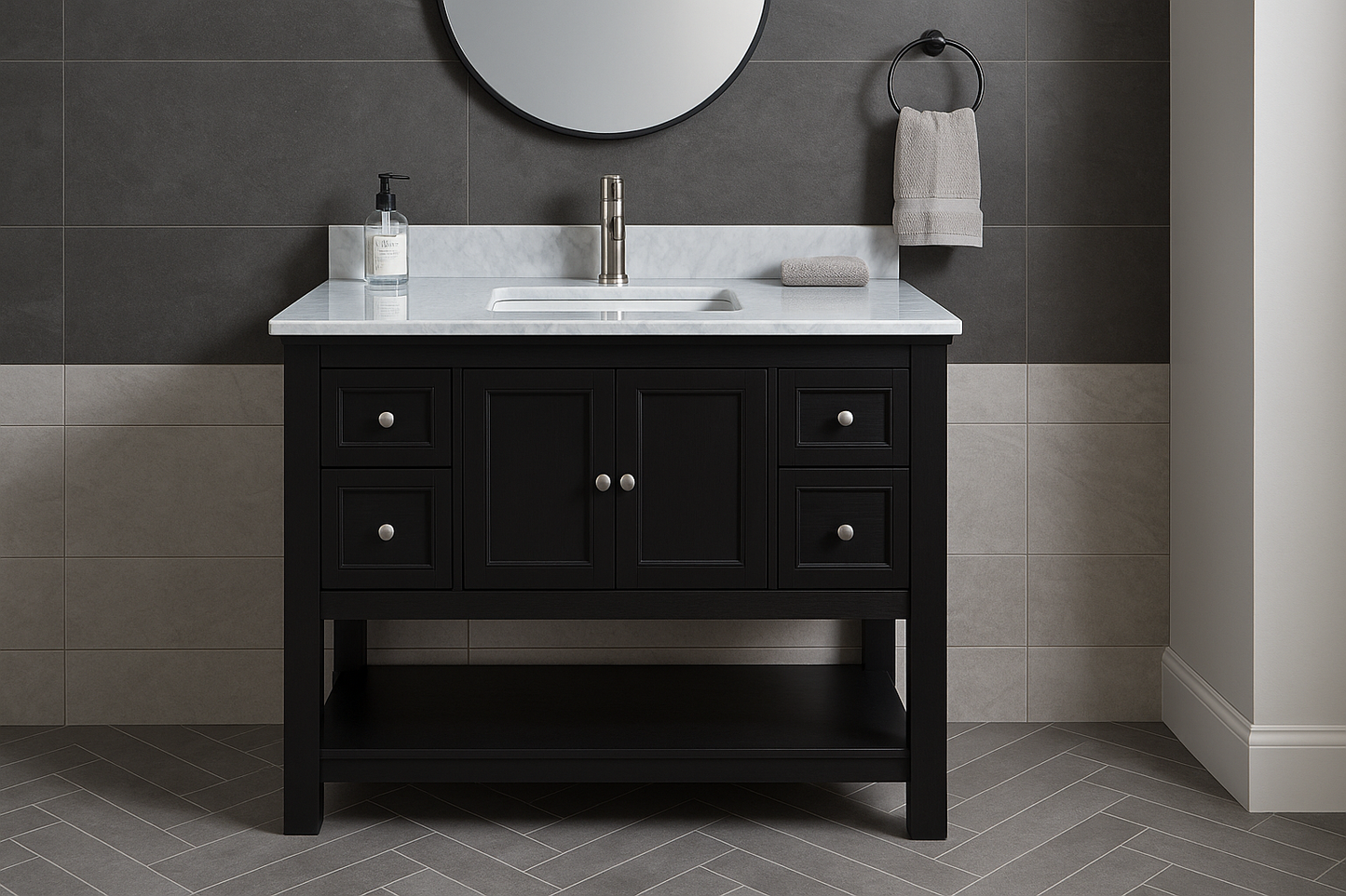 49 in. Single Sink Vanity in Espresso with White Marble Top