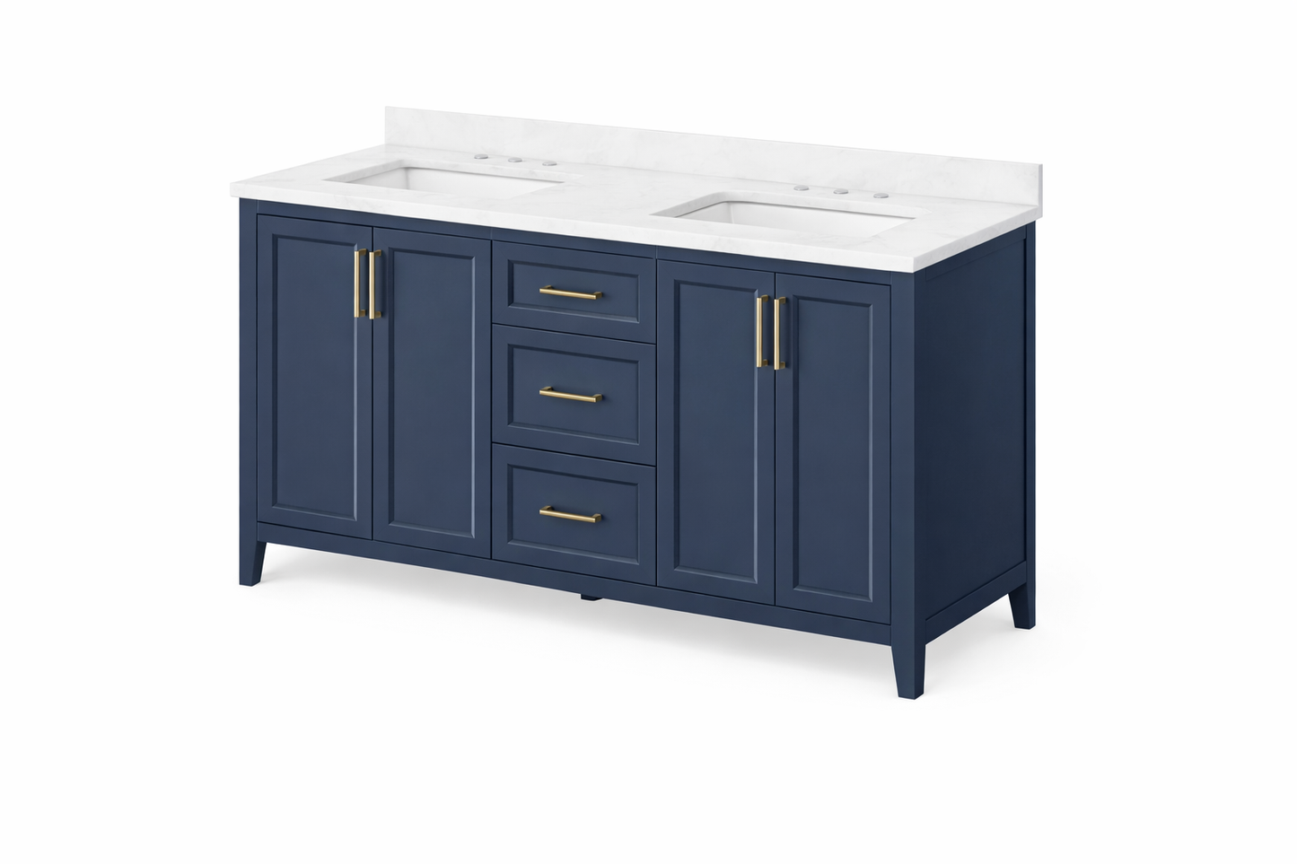 60 in. Double Sink Bath Vanity in Grayish Blue with White Engineered Marble Top