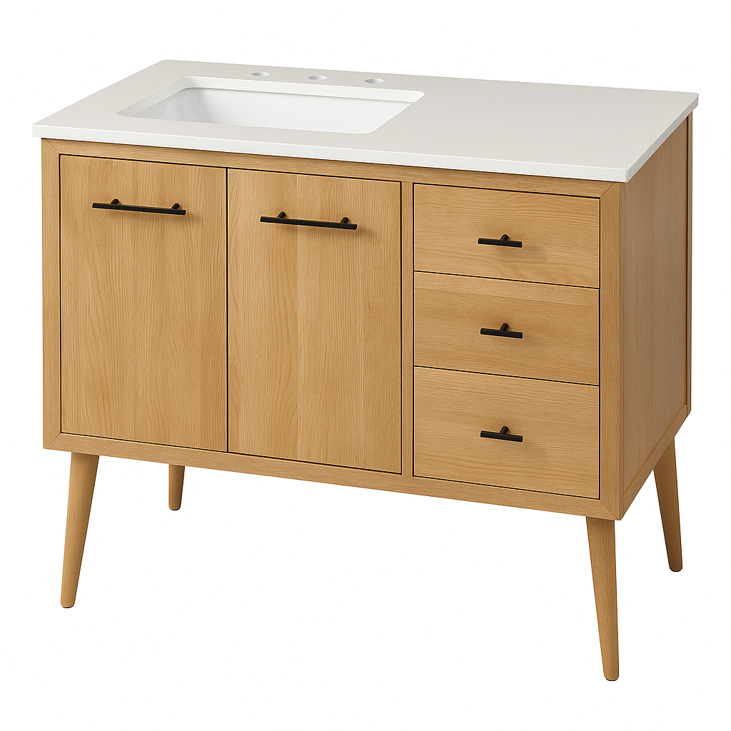36" Single Sink Vanity in Natural Oak with White Marble Top