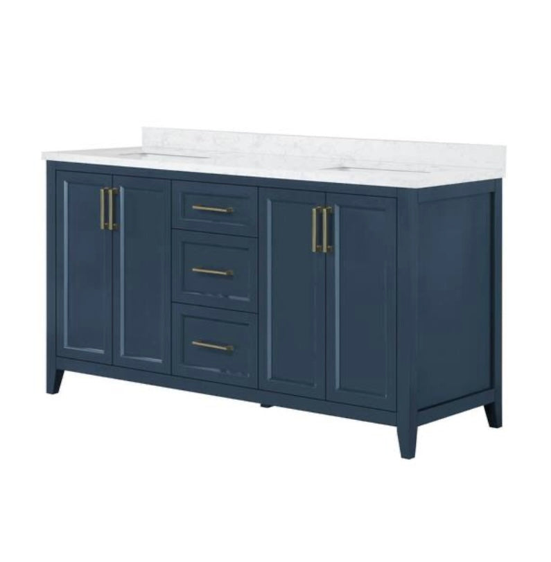 60 in. Double Sink Bath Vanity in Grayish Blue with White Engineered Marble Top