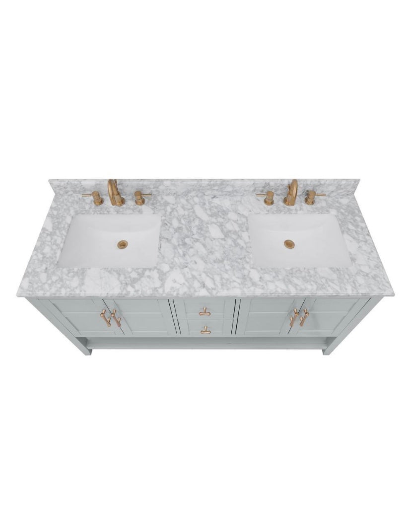 61 in. Double Sink Bath Vanity in Gray with Carrara Marble Top
