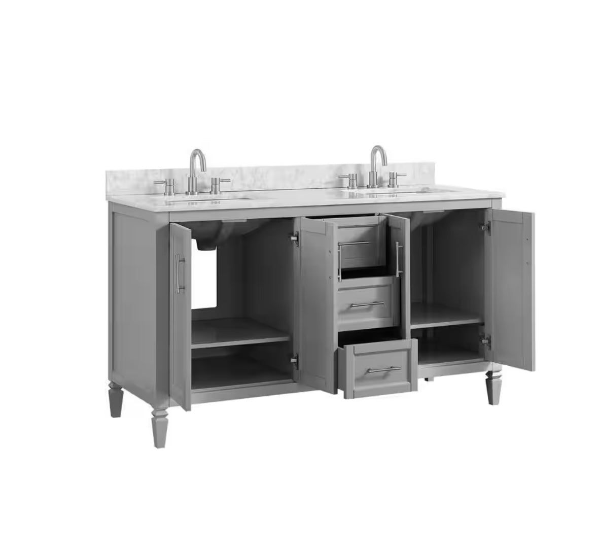 61 in. Double Sink Bath Vanity in Chilled Gray with Carrara Marble Top