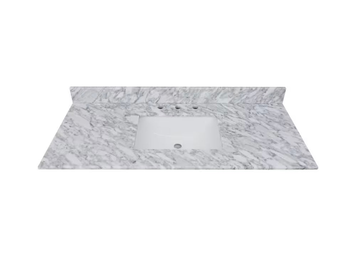 49 in. W x 22 in D Marble White Rectangular Single Sink Vanity Top in White