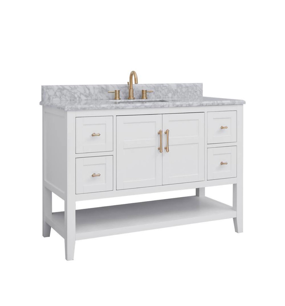 49 in. Single Sink Vanity in White with White Carrara Marble Top