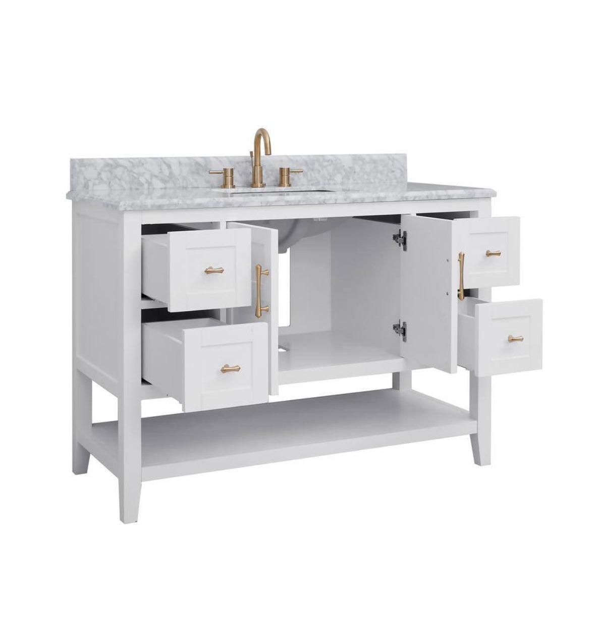 49 in. Single Sink Vanity in White with White Carrara Marble Top