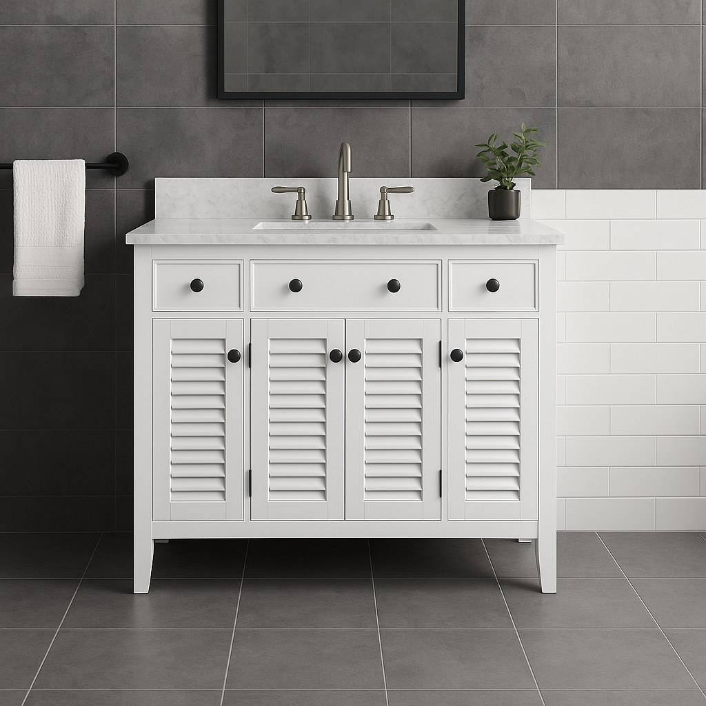 49 in. Single Sink Vanity in White with White Marble Top