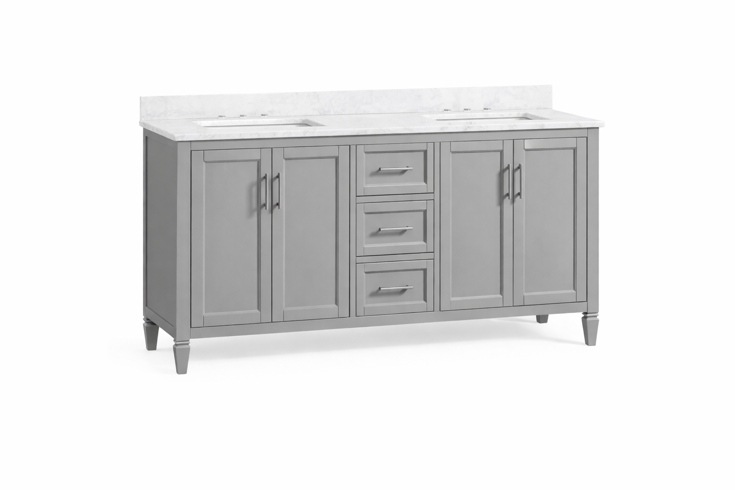 61 in. Double Sink Bath Vanity in Chilled Gray with Carrara Marble Top