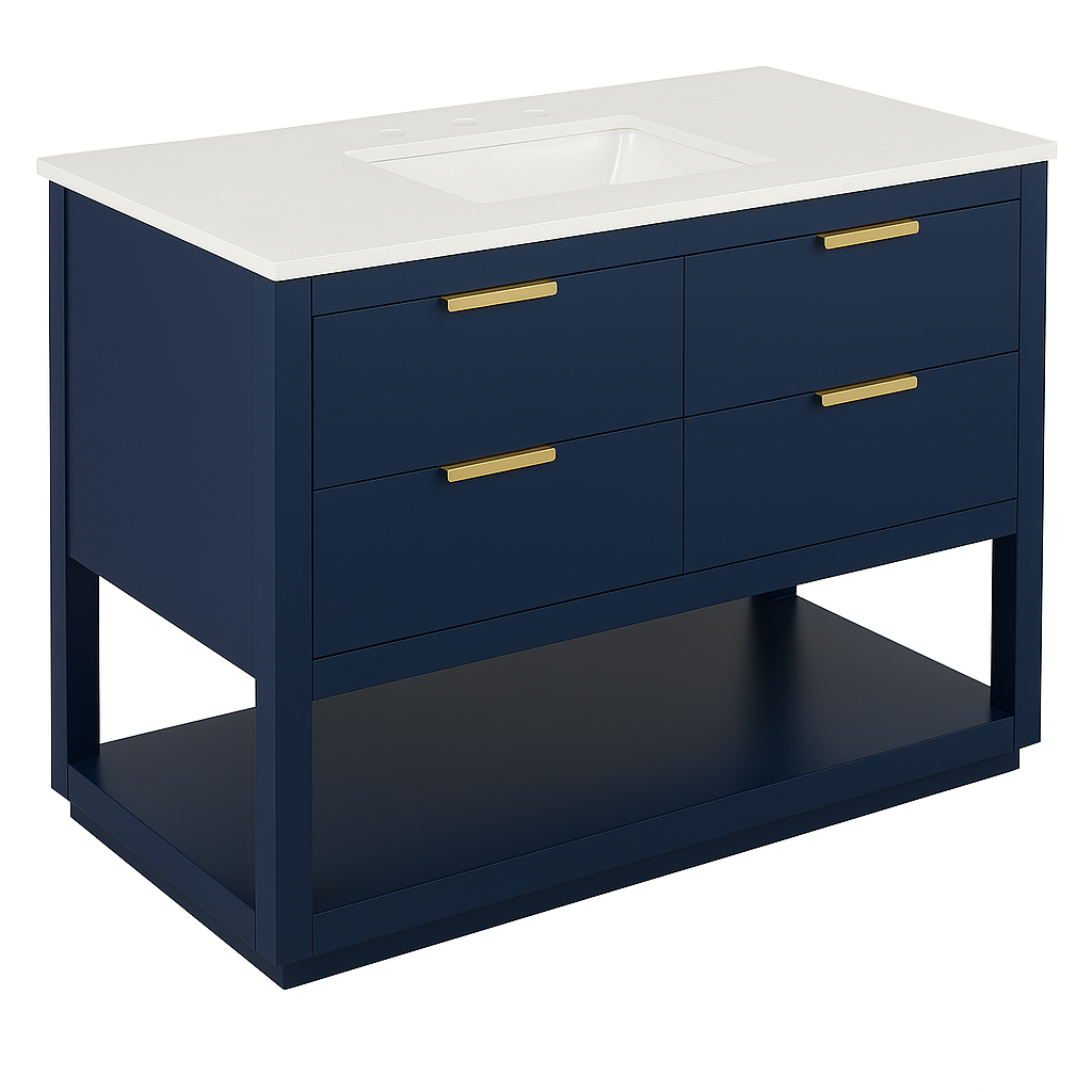 48 in. Single Sink Vanity in Blue with White Marble Top