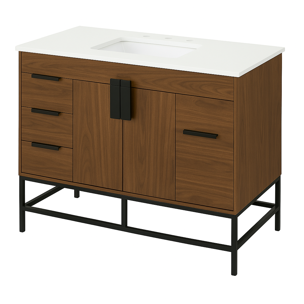 48 in. Single Sink Vanity in Walnut with White Marble Top