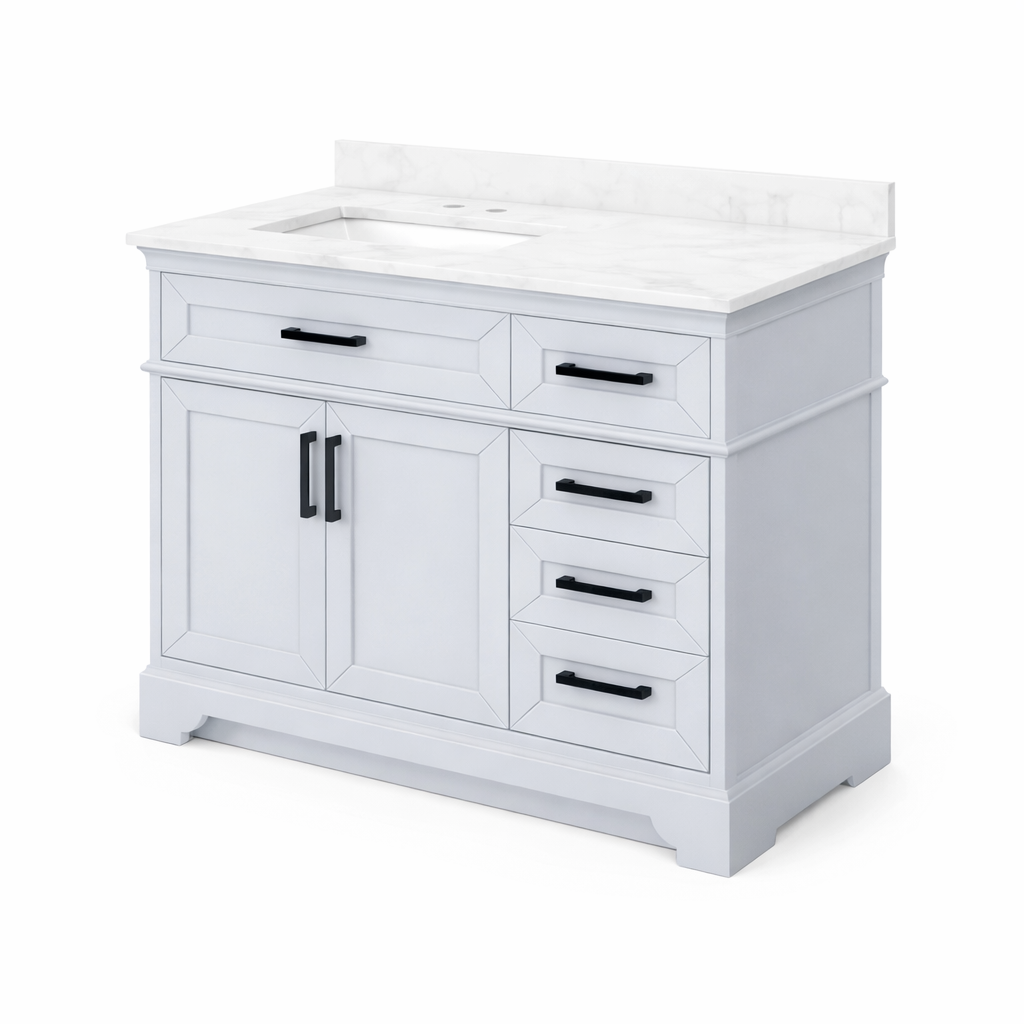 42 in. Single Sink Vanity in Light Gray with White Engineered Marble Top