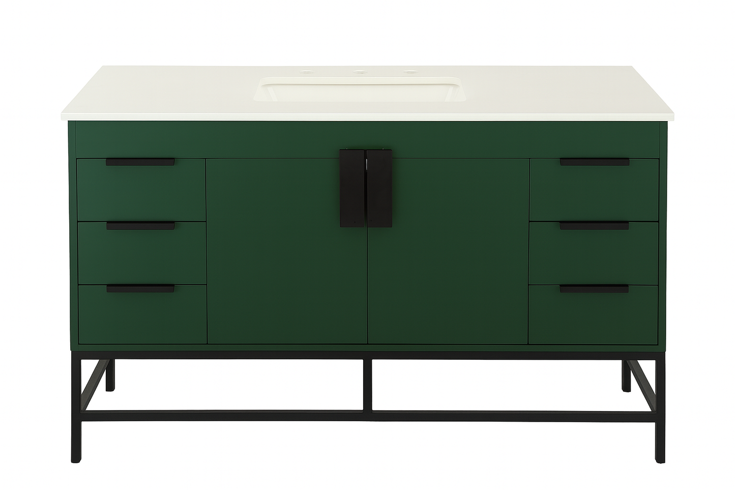 60 in. Single Sink Vanity in Green with White Marble Top