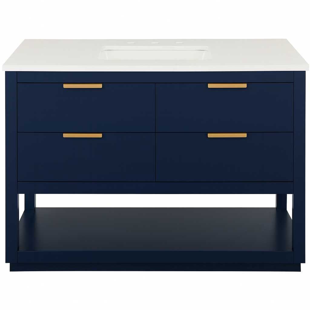 42 in. Single Sink Vanity in Blue with White Marble Top