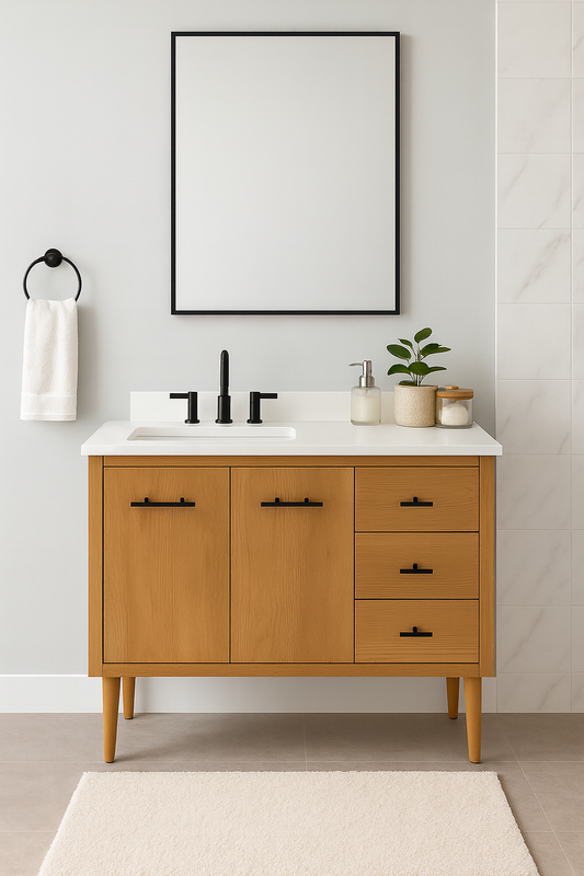 36" Single Sink Vanity in Natural Oak with White Marble Top