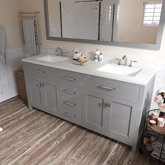 72 in Grey Double Sink Bathroom Vanity with White Quartz Top