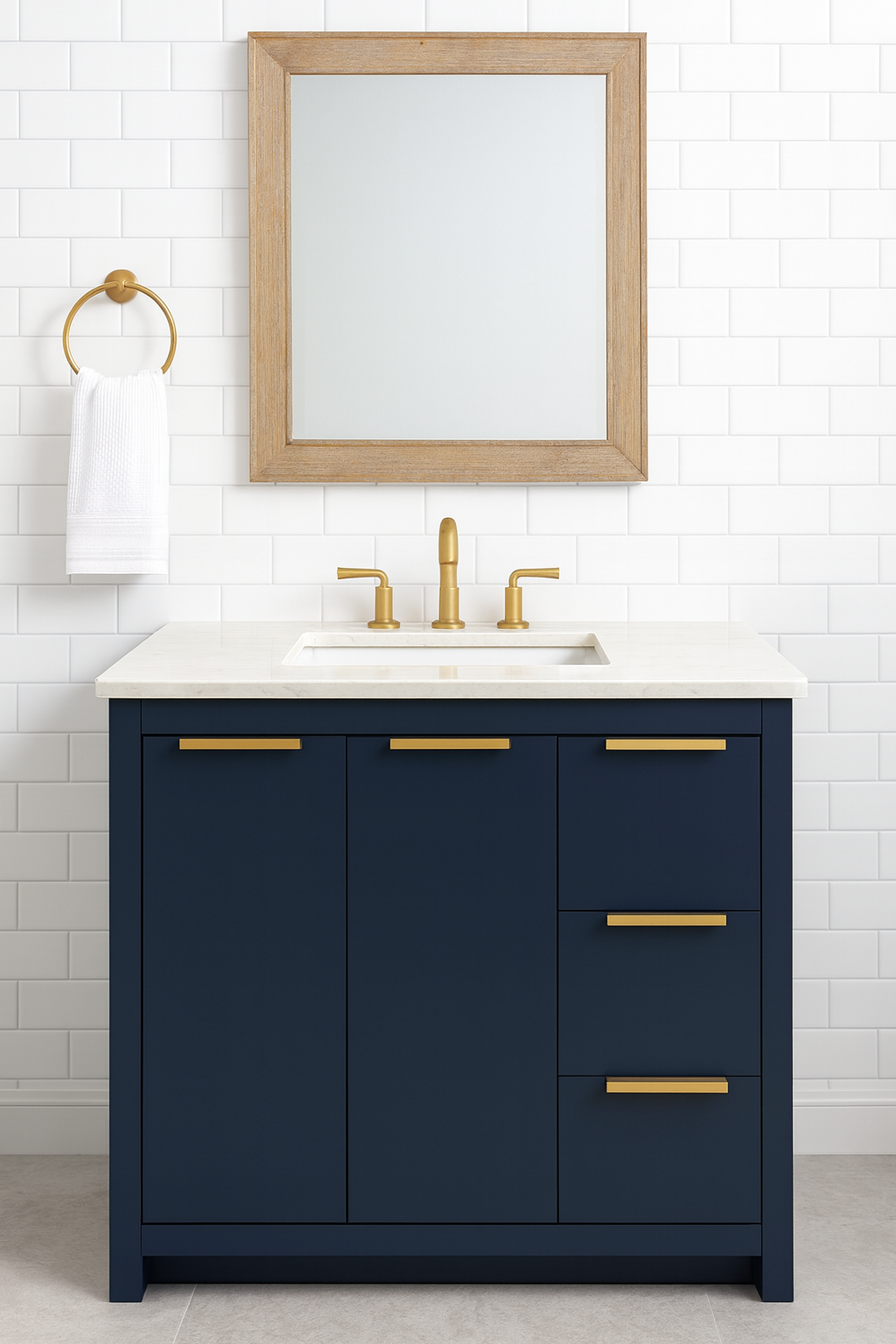 36 in. Single Sink Vanity in Blue with White Marble Top