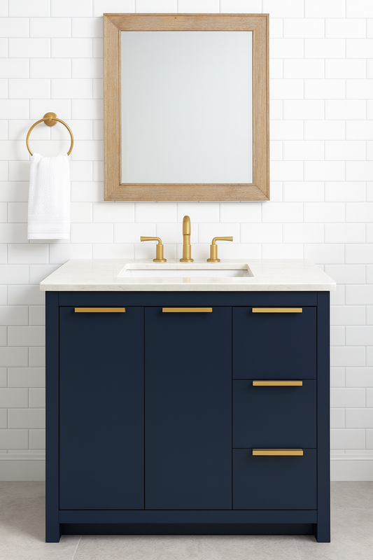 36 in. Single Sink Vanity in Blue with White Marble Top