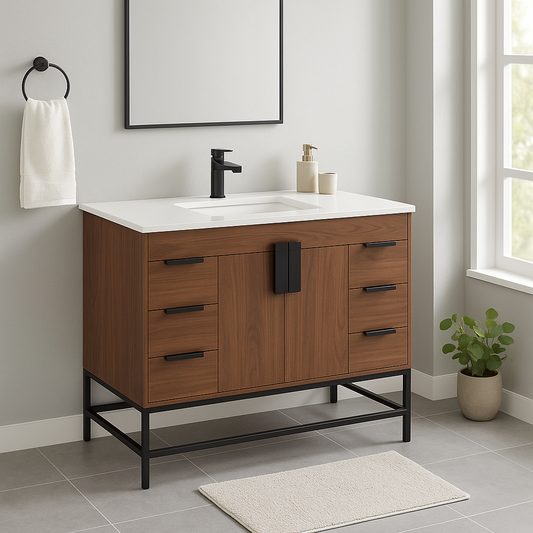 48 in. Single Sink Vanity in Walnut with White Marble Top