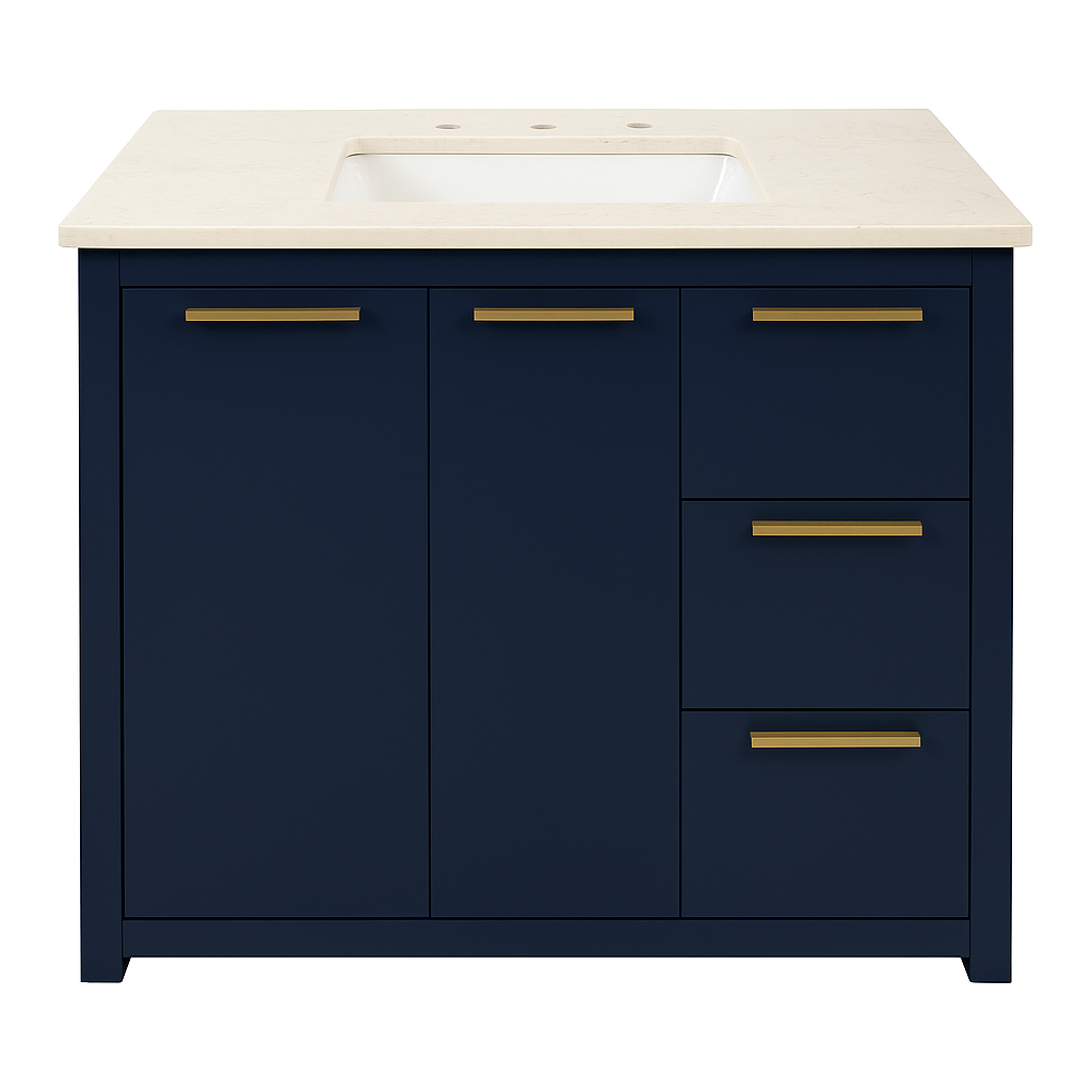 36 in. Single Sink Vanity in Blue with White Marble Top