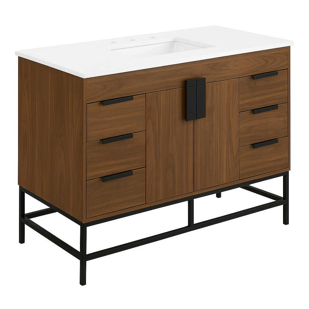 48 in. Single Sink Vanity in Walnut with White Marble Top
