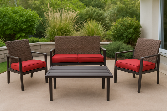 4-Piece Wicker Patio Set with Chili Cushions