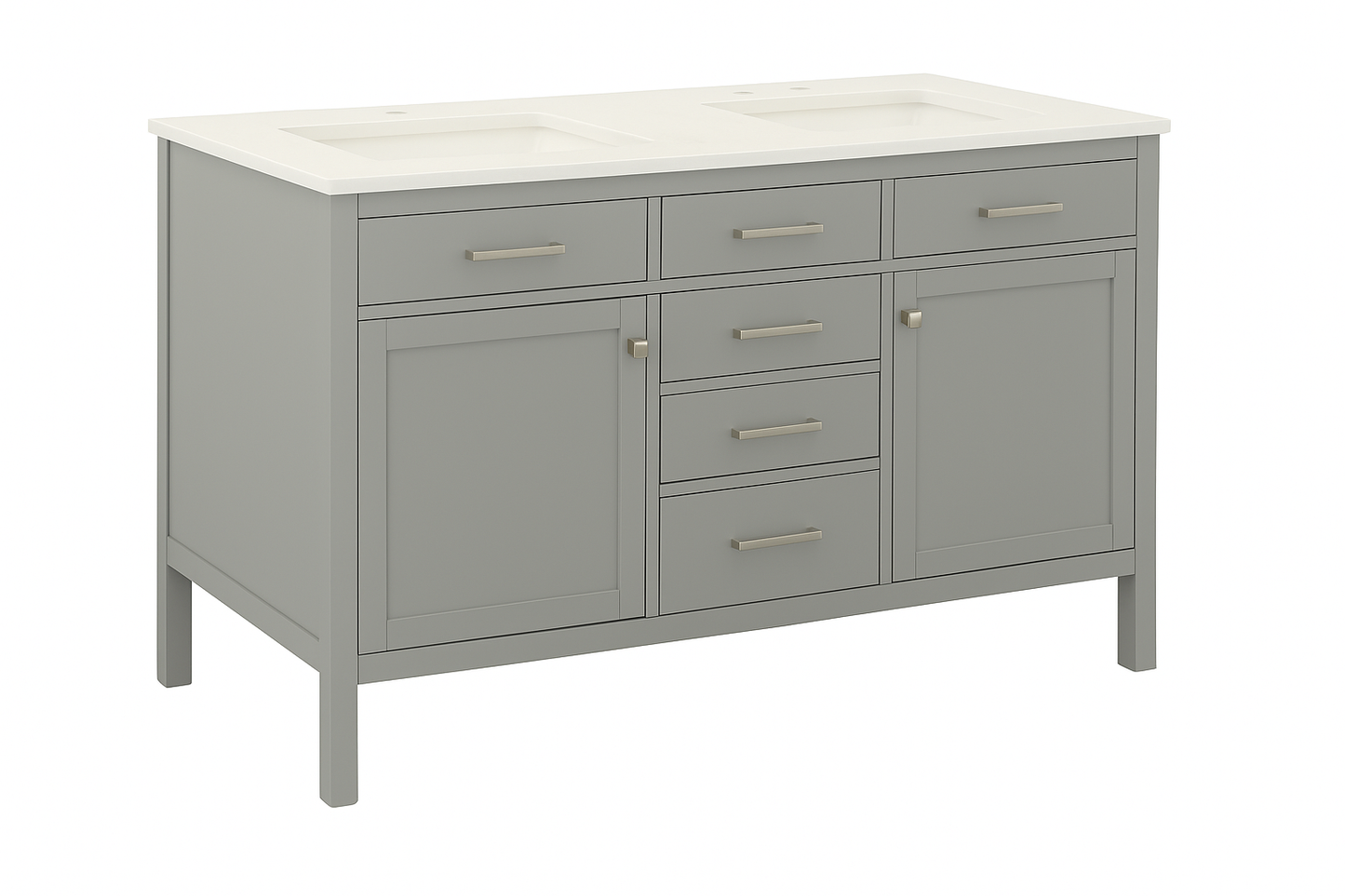 60 in. Double Sink Vanity in Grey with White Marble Top