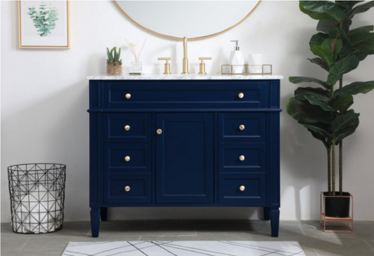 42" Single Bathroom Vanity in Blue with Marble Top