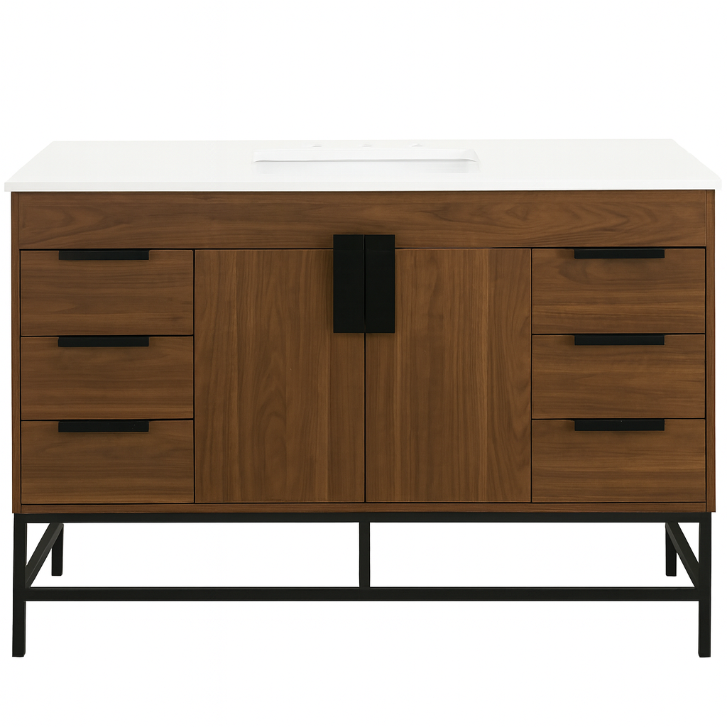 48 in. Single Sink Vanity in Walnut with White Marble Top