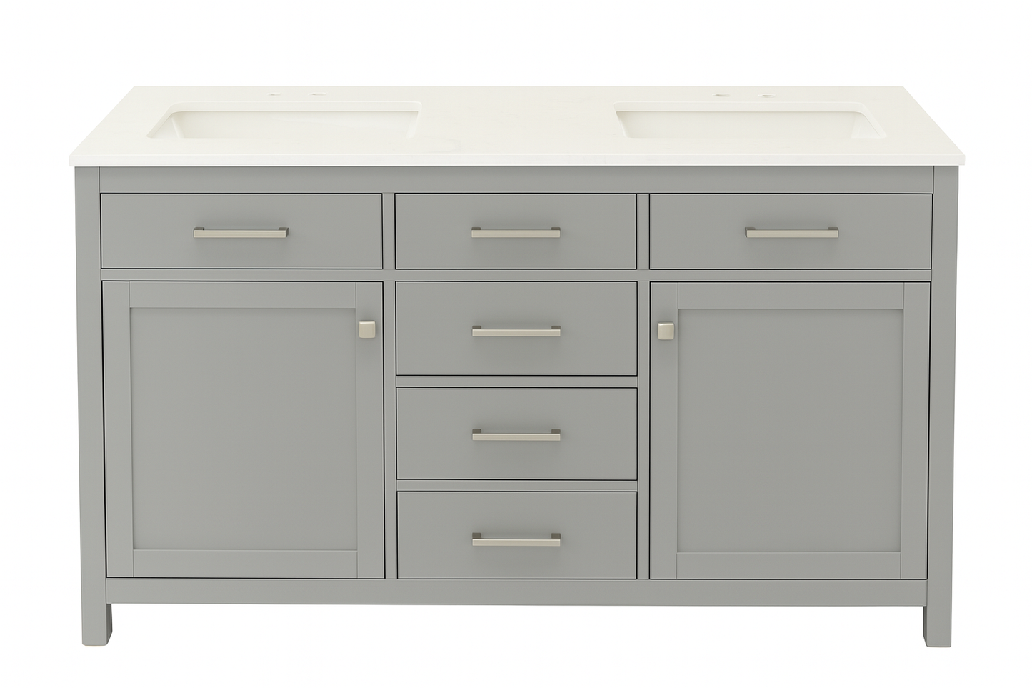 60 in. Double Sink Vanity in Grey with White Marble Top