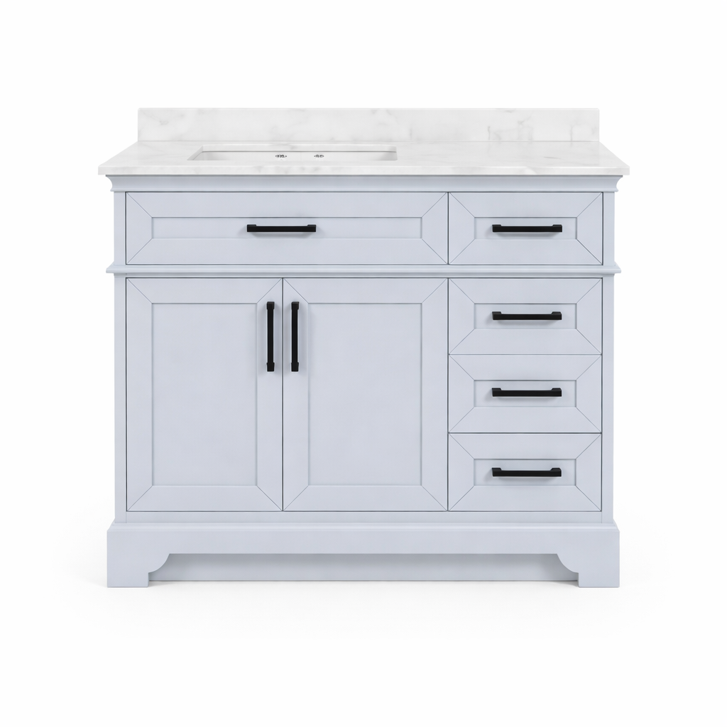 42 in. Single Sink Vanity in Light Gray with White Engineered Marble Top