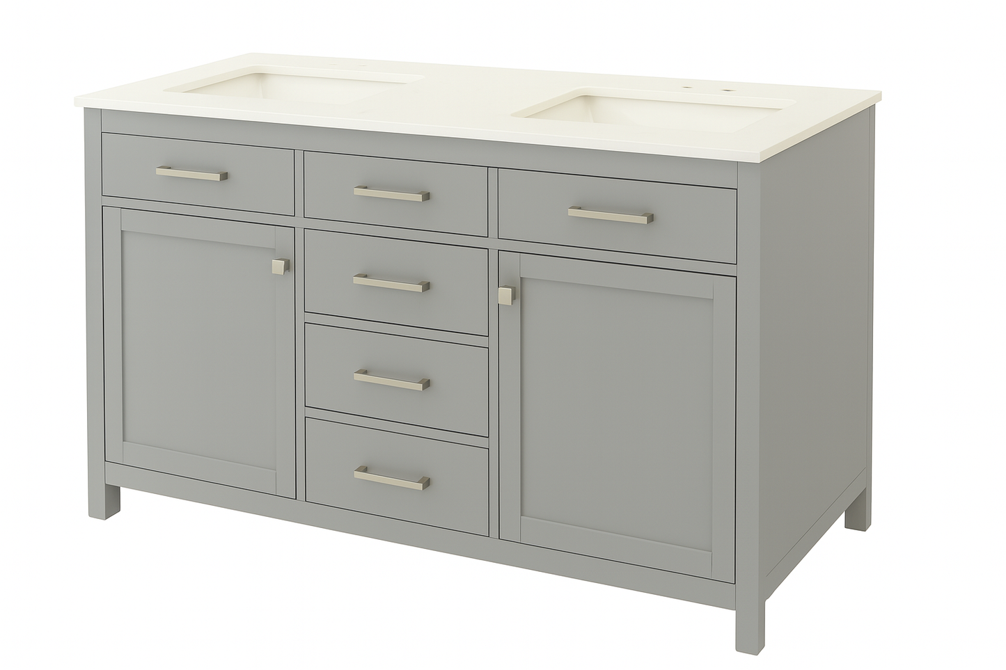 60 in. Double Sink Vanity in Grey with White Marble Top