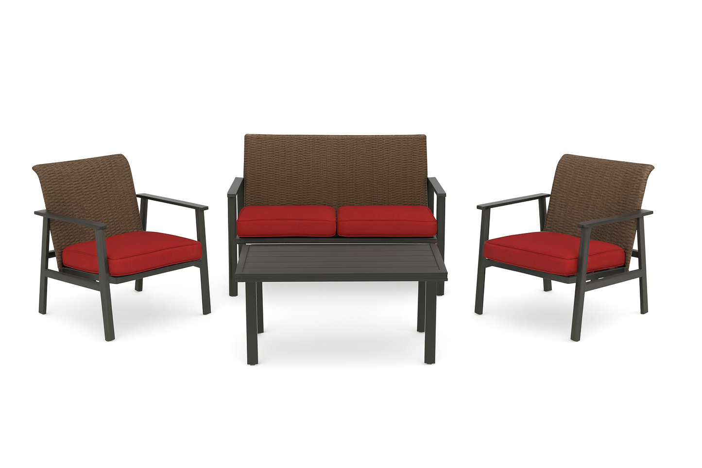 4-Piece Wicker Patio Set with Chili Cushions