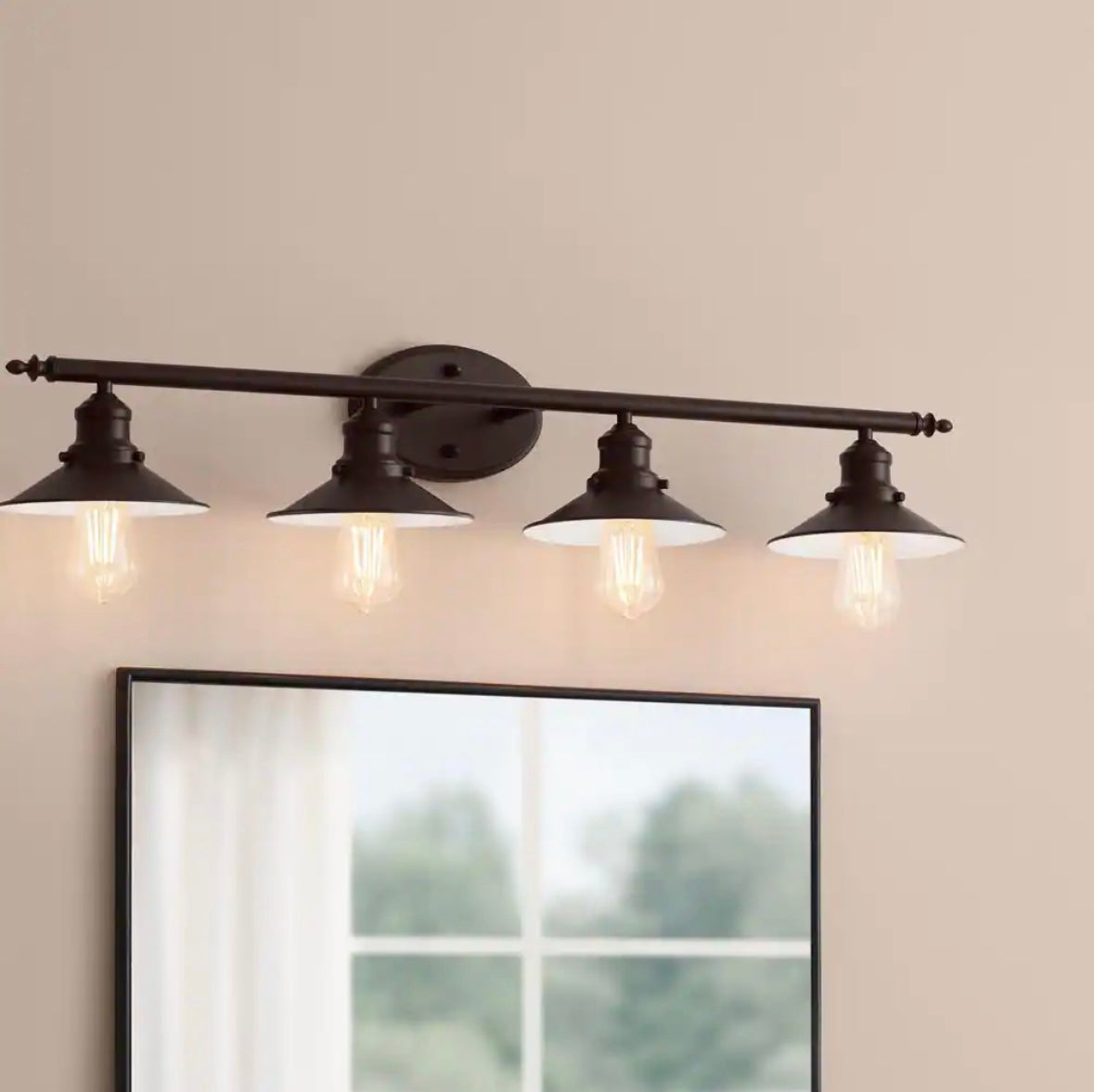 34 in. 4-Light Bronze Bathroom Vanity Light Fixture with Metal Shades