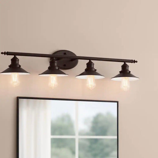 34 in. 4-Light Bronze Bathroom Vanity Light Fixture with Metal Shades