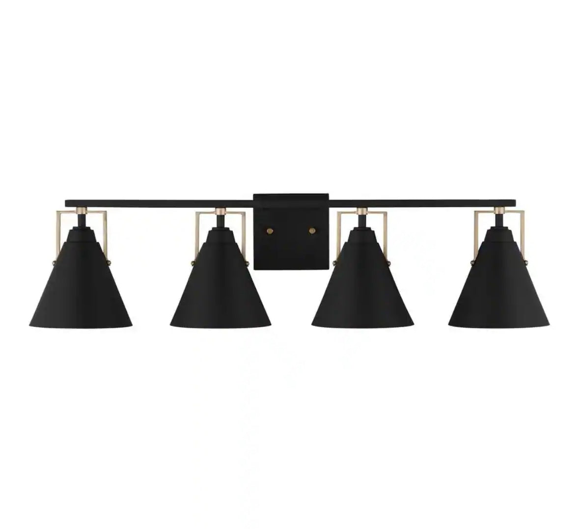 32.75 in. 4-Light Matte Black Bathroom Vanity with Satin Brass Accents