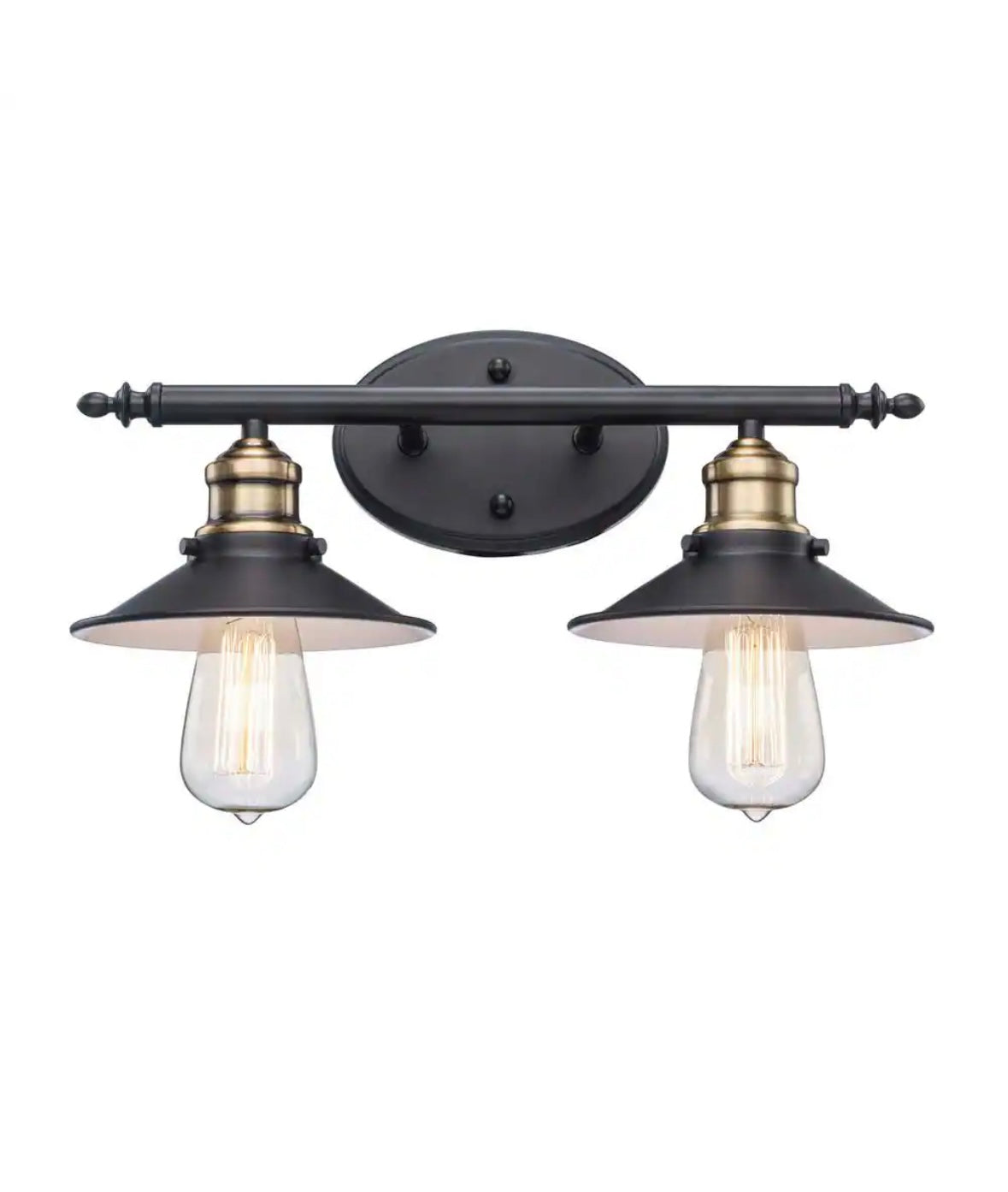 16 in. 2-Light Black and Brass Bathroom Vanity Light Fixture with Metal Shades