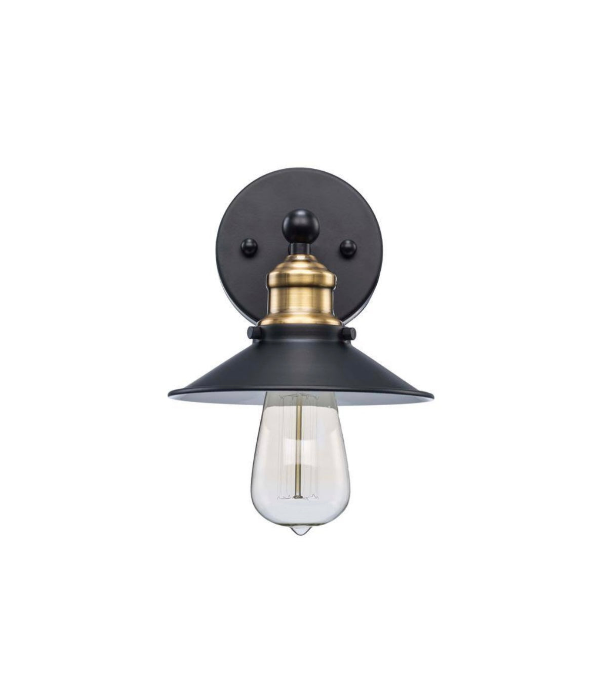 1-Light Black and Brass Wall Sconce Light Fixture with Metal Shade