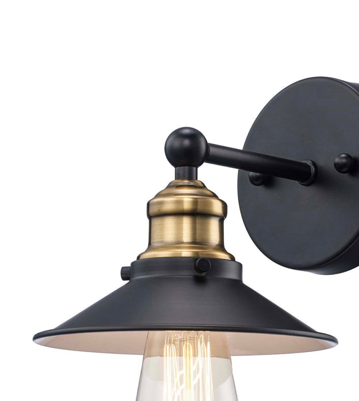 1-Light Black and Brass Wall Sconce Light Fixture with Metal Shade