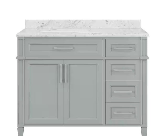 42 in. Single Sink Bath Vanity in Sage Green with Carrara Marble Top