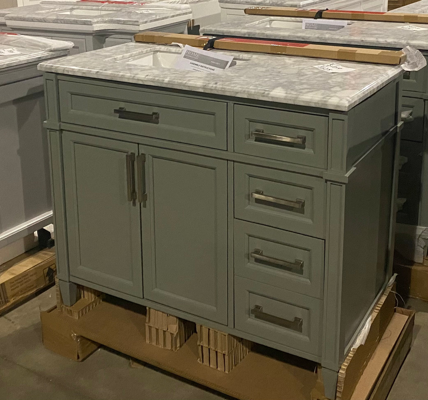 42 in. Single Sink Bath Vanity in Sage Green with Carrara Marble Top