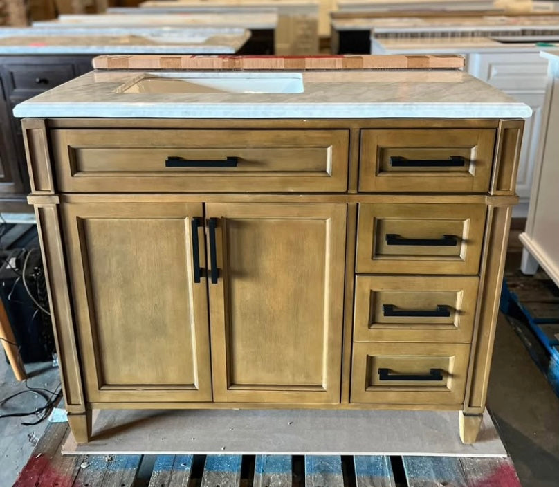 42 in. Single Sink Bath Vanity in Almond Latte with Carrara Marble Top