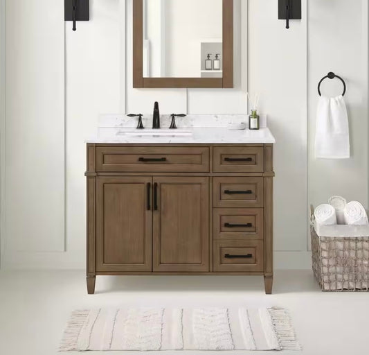 42 in. Single Sink Bath Vanity in Almond Latte with Carrara Marble Top