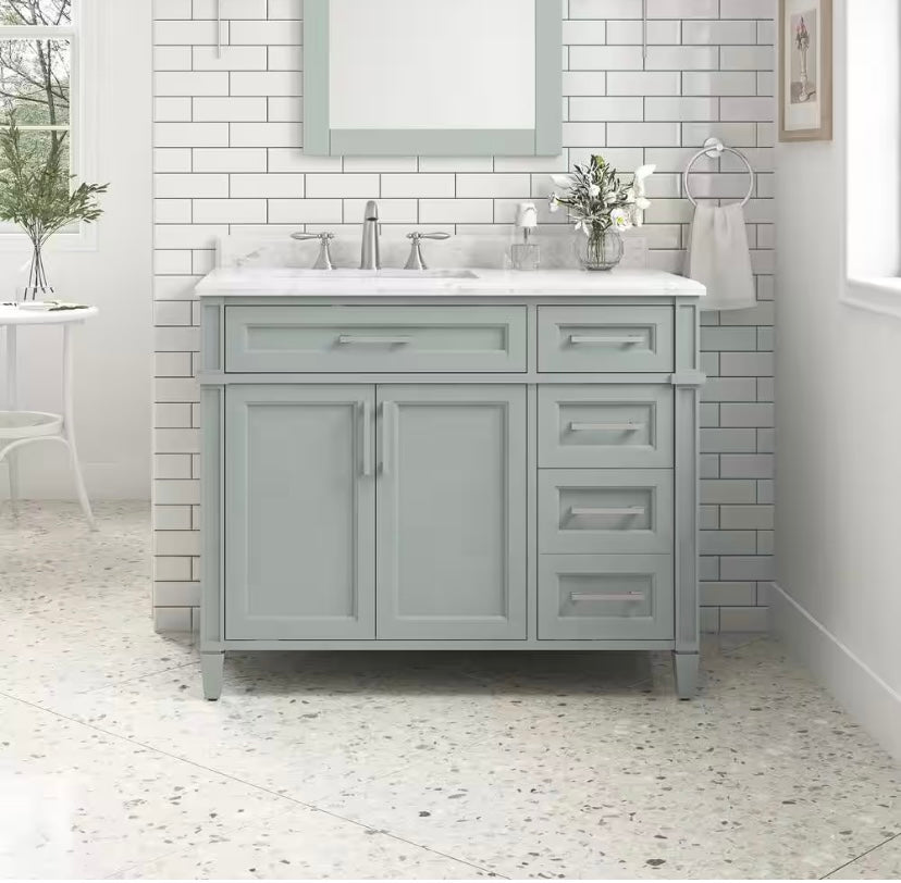 42 in. Single Sink Bath Vanity in Sage Green with Carrara Marble Top