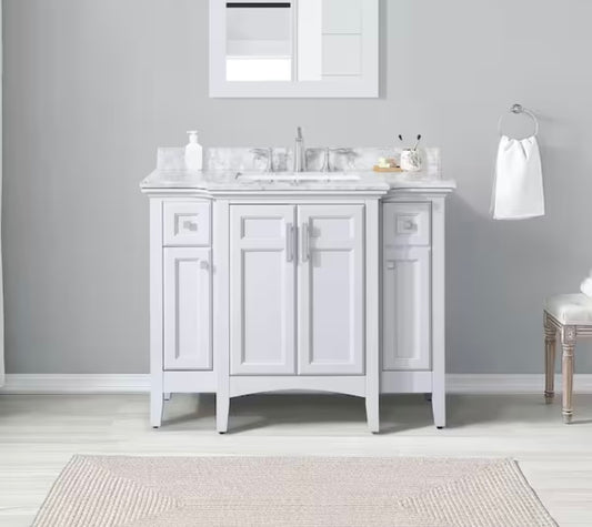 42 in. Single Sink Bath Vanity in Gray with Carrara Marble Top