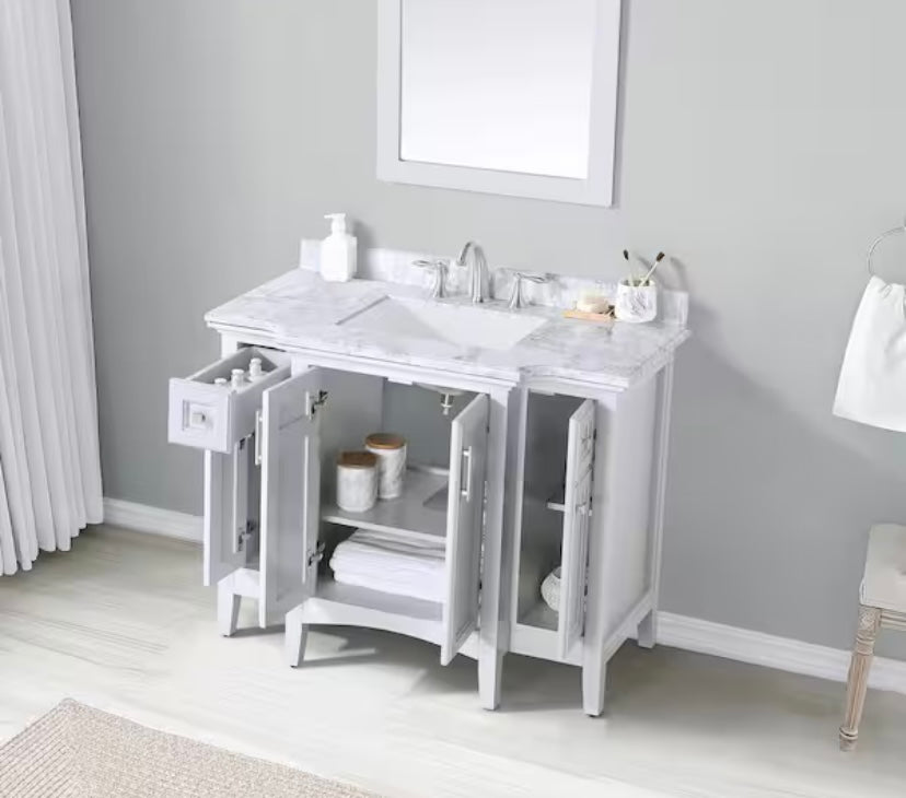 42 in. Single Sink Bath Vanity in Gray with Carrara Marble Top