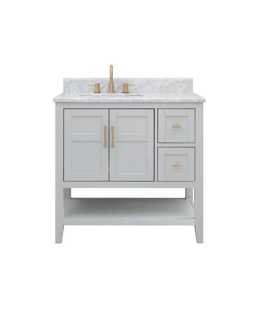 37 in. Single Sink Bath Vanity in Gray with Carrara Marble Top