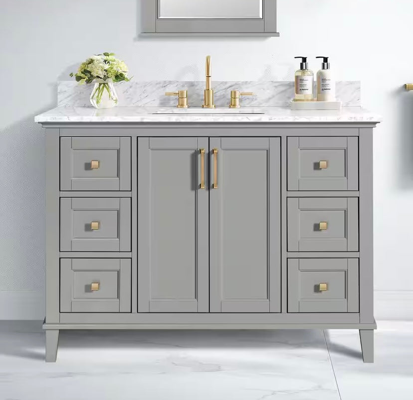 49 in. Single Sink Bath Vanity in Gray with Carrara Marble Top