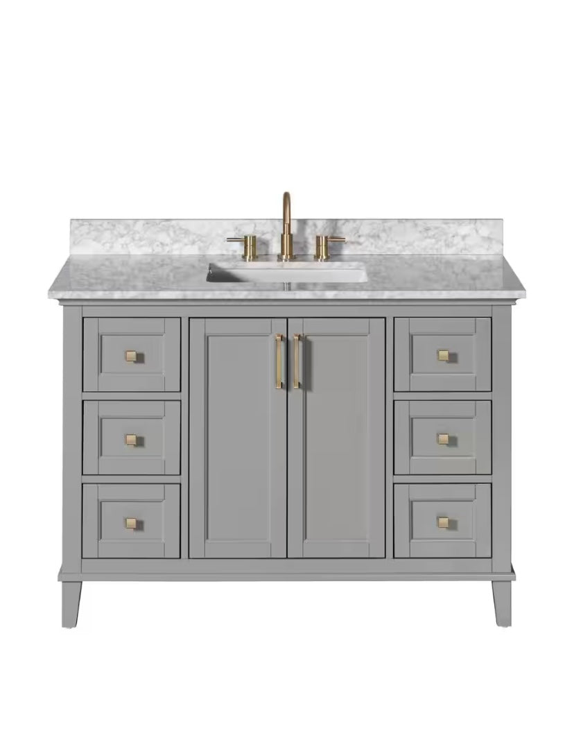 49 in. Single Sink Bath Vanity in Gray with Carrara Marble Top