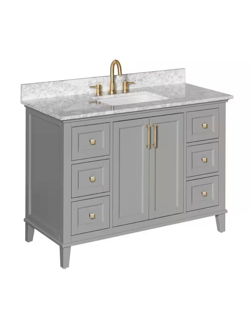 49 in. Single Sink Bath Vanity in Gray with Carrara Marble Top