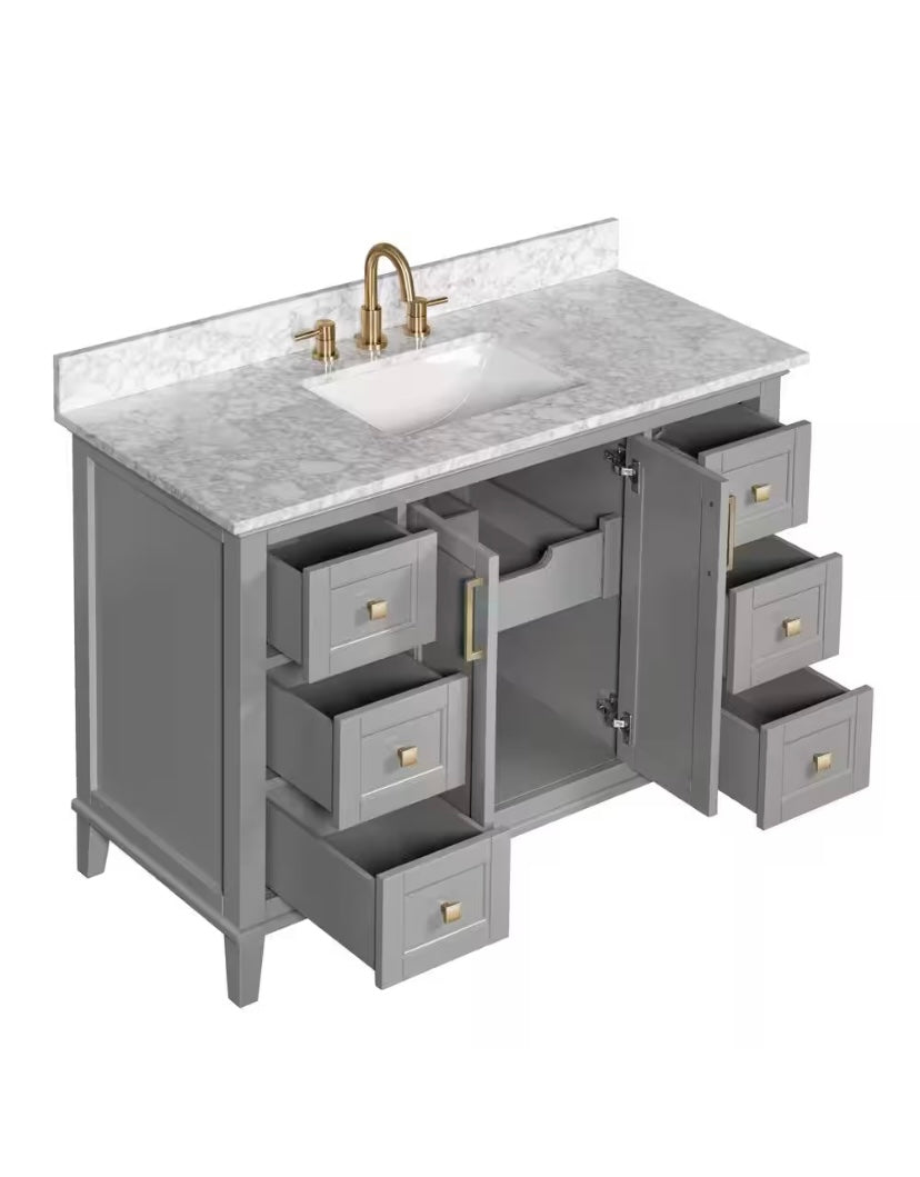 49 in. Single Sink Bath Vanity in Gray with Carrara Marble Top